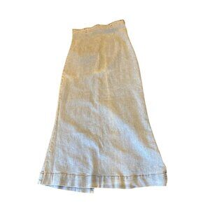 Han Queen Light Denim High-Waisted Midi Skirt With Back Slit & Zipper Closure